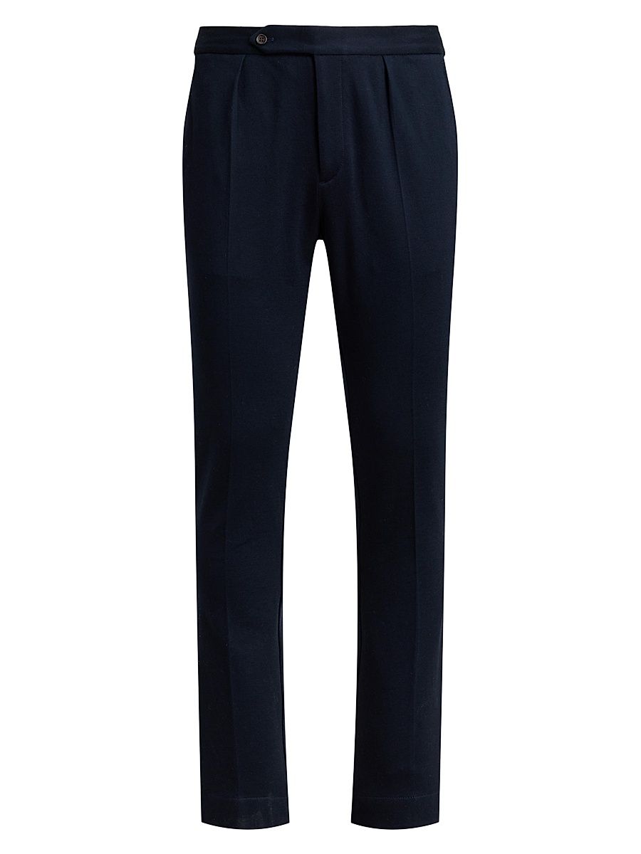 Men's Pleated-Front Knit Mesh Sport Trousers - Navy - Size 36