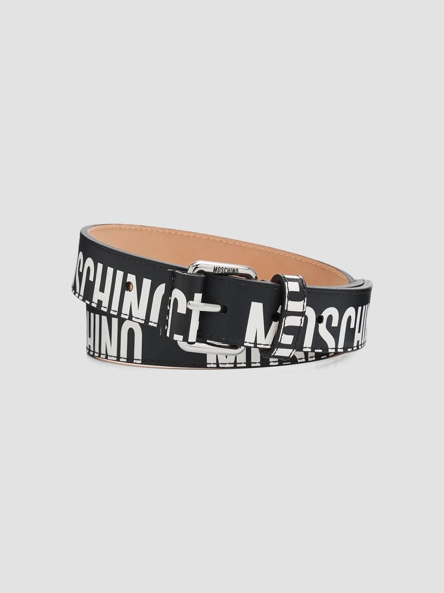 Moschino Men's Logo Leather Belt - Black - Size 38