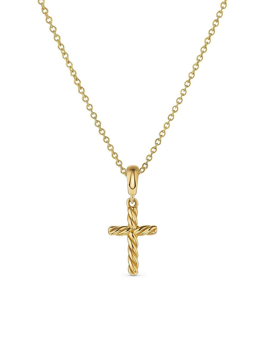 Women's Cable Cross Pendant Necklace in 18K Yellow Gold, 17.5MM - Gold - Size 18