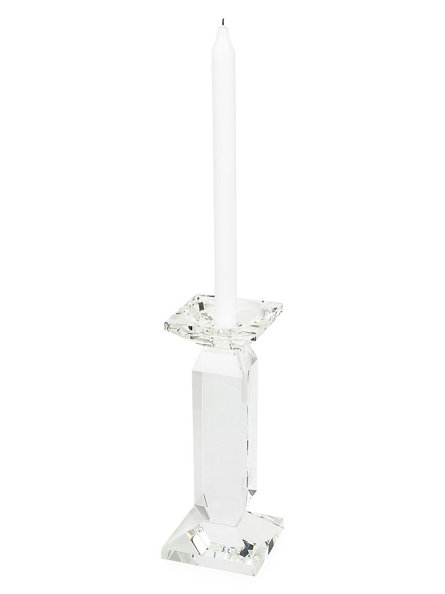 Clear Crystal Pillar Candle Holder - Silver - Size Medium