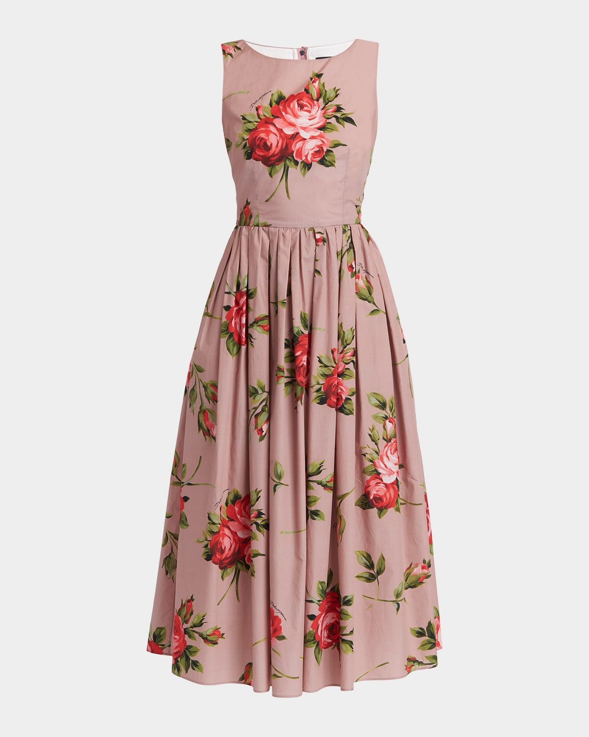 Sleeveless Floral Stretch Cotton Midi Dress