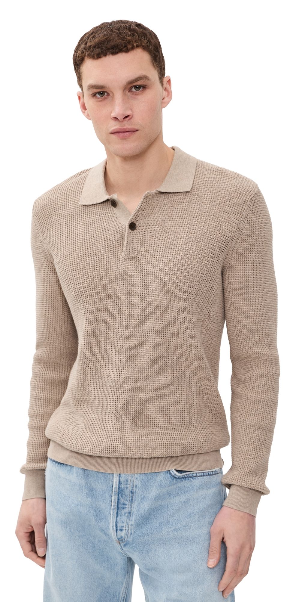 Faherty Long Sleeve Sunwashed Sweater Polo Natural L