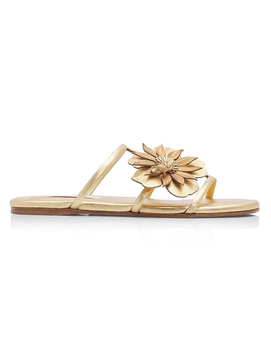 Women's Belara Floral-Appliqué Leather Sandals - Gold - Size 11