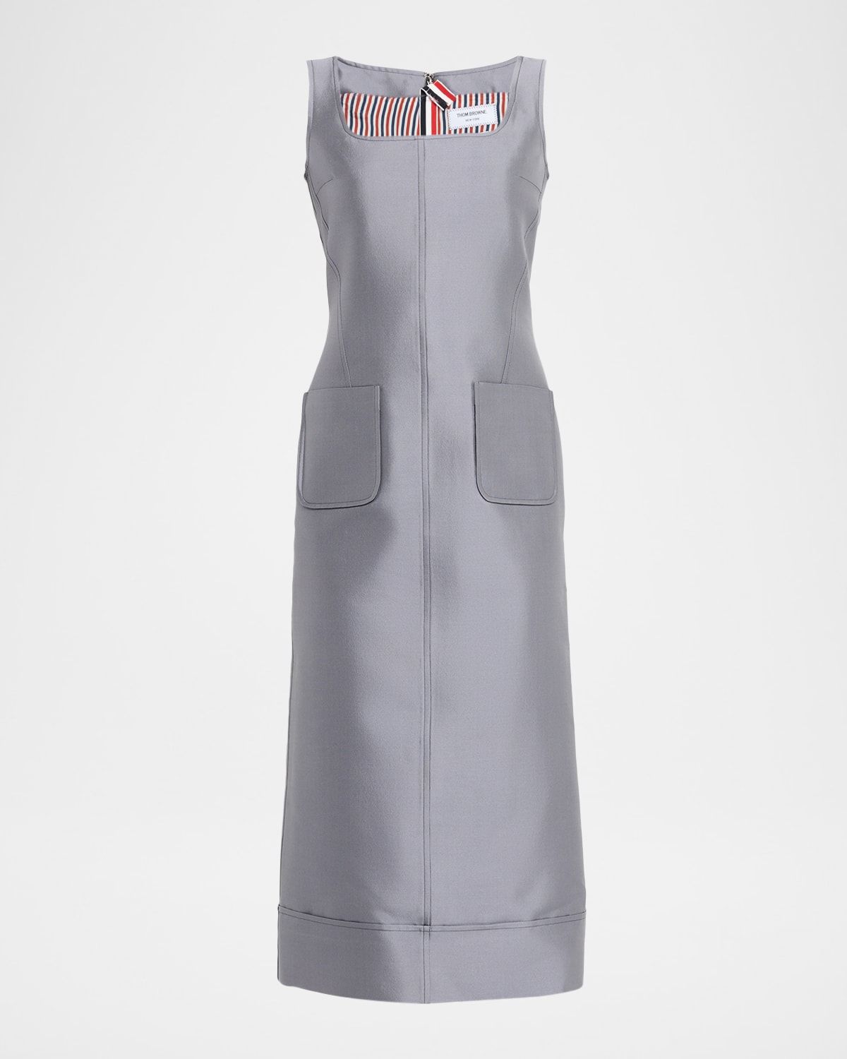 Patch-Pockets Sleeveless Wool-Silk Midi Dress