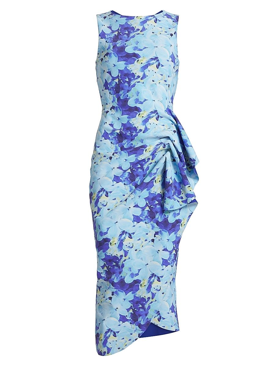 Women's Wang Floral Ruched Sleeveless Midi-Dress - Provence Print - Size 2