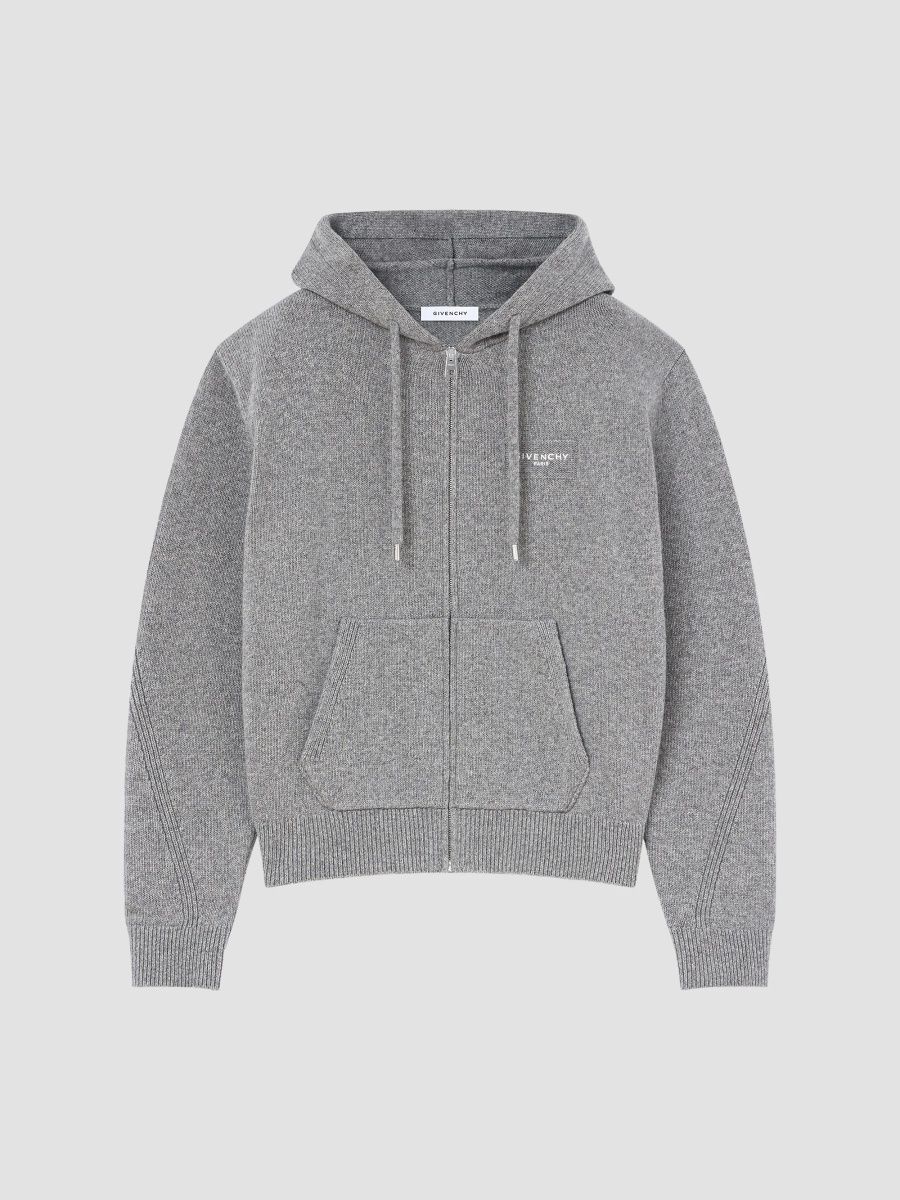 Givenchy Men's Couture Seam Zipped Hoodie in Wool and Cashmere - Light Grey Melange - Size XXL