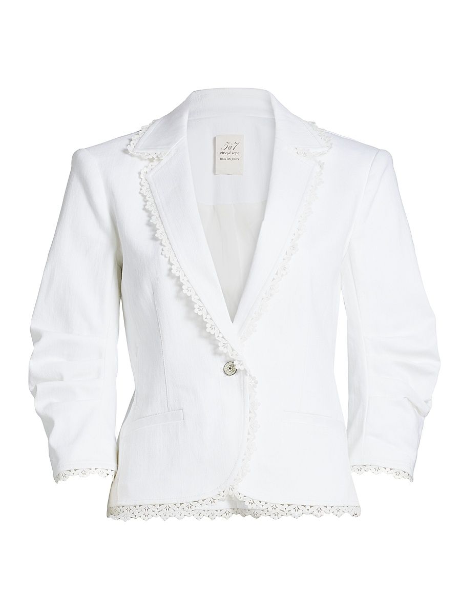 Women's Khloe Vineyard Lace Single-Breasted Blazer - White - Size 14