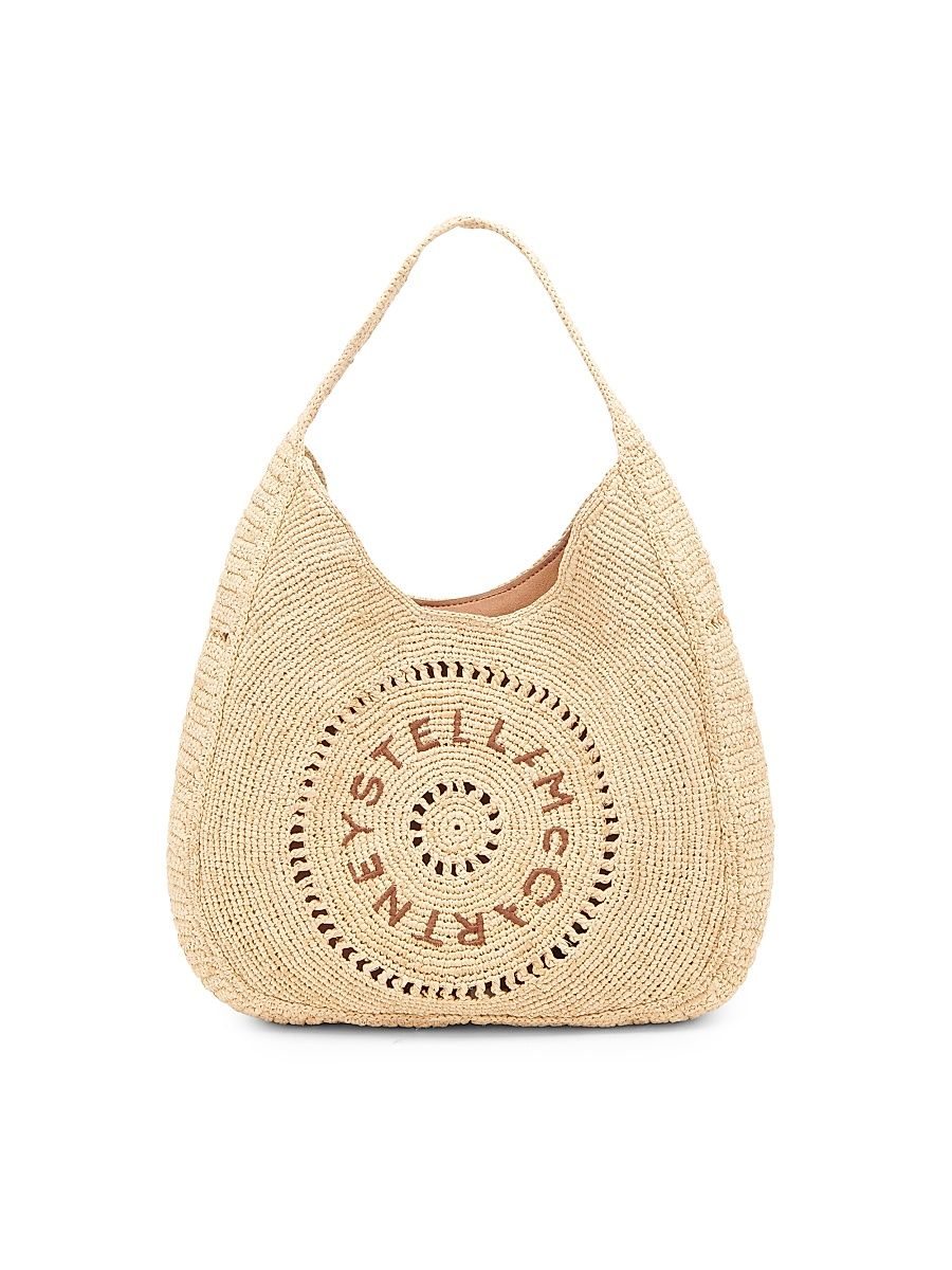 Women's Small Crochet Rafia Logo Hobo Bag - Natural Beige