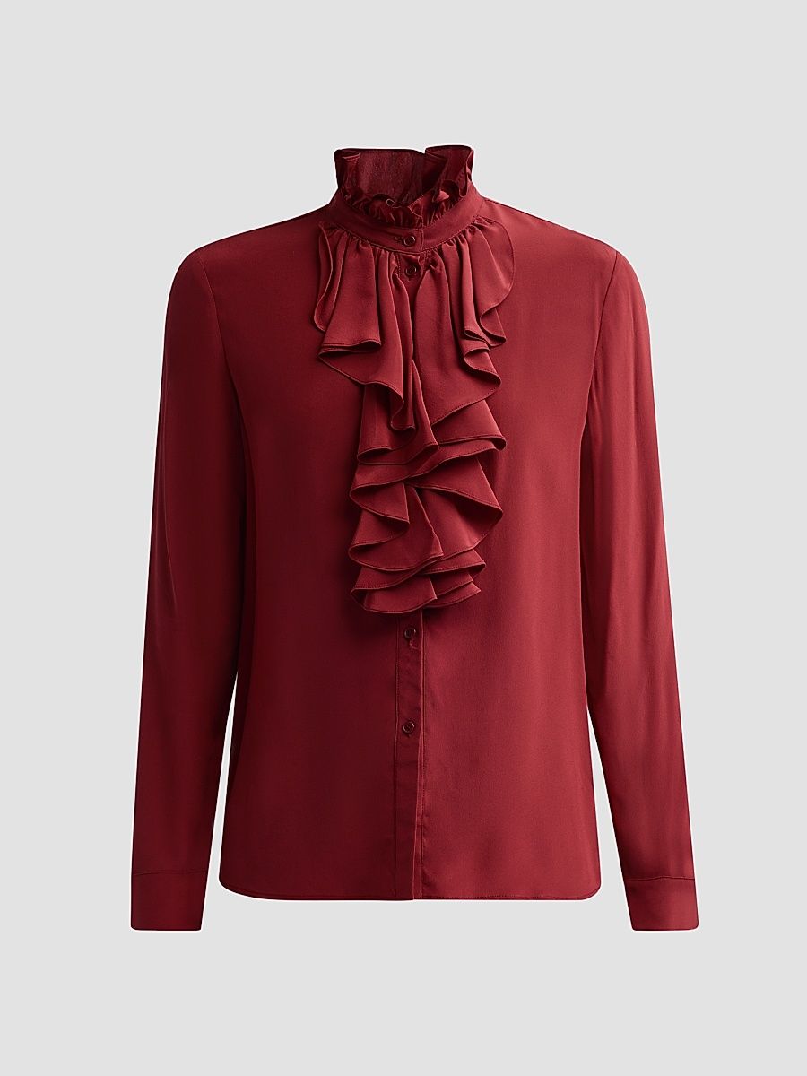 Nili Lotan Women's Lily Silk Ruffle Blouse - Crimson - Size XL