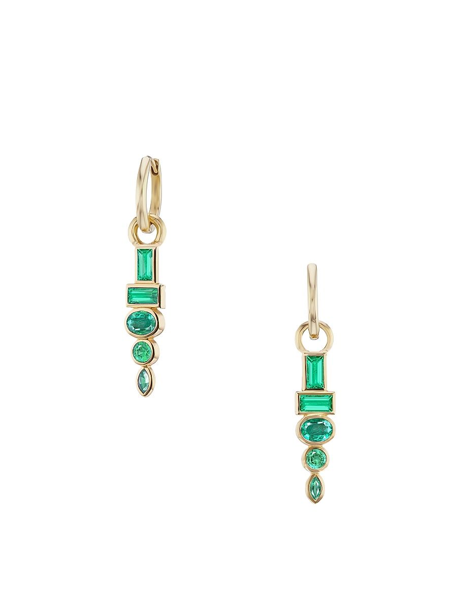 Women's Monroe 18K Gold & Blue Sapphire Totem Huggie Hoop Earrings - Emerald