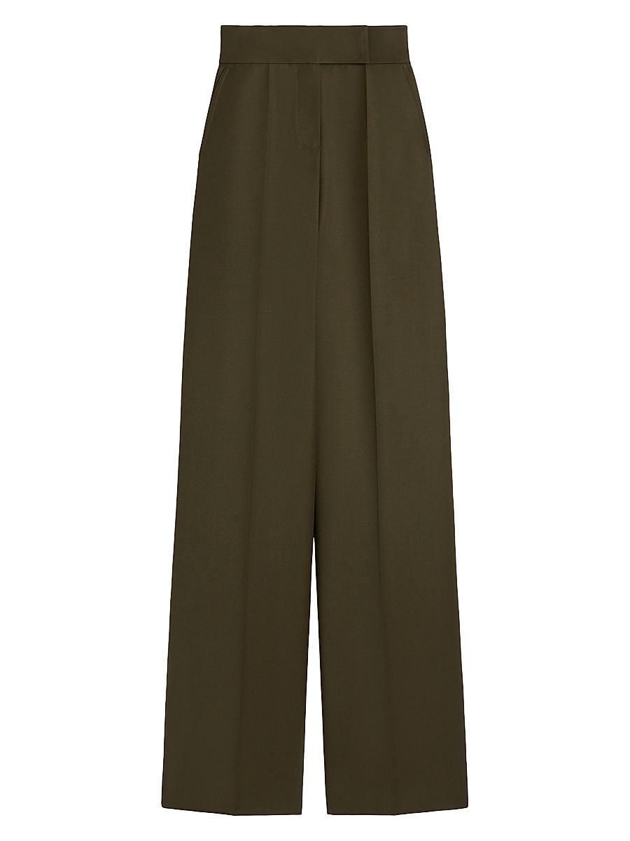 Women's Wool Wide Leg Trousers - Moss Green - Size 14