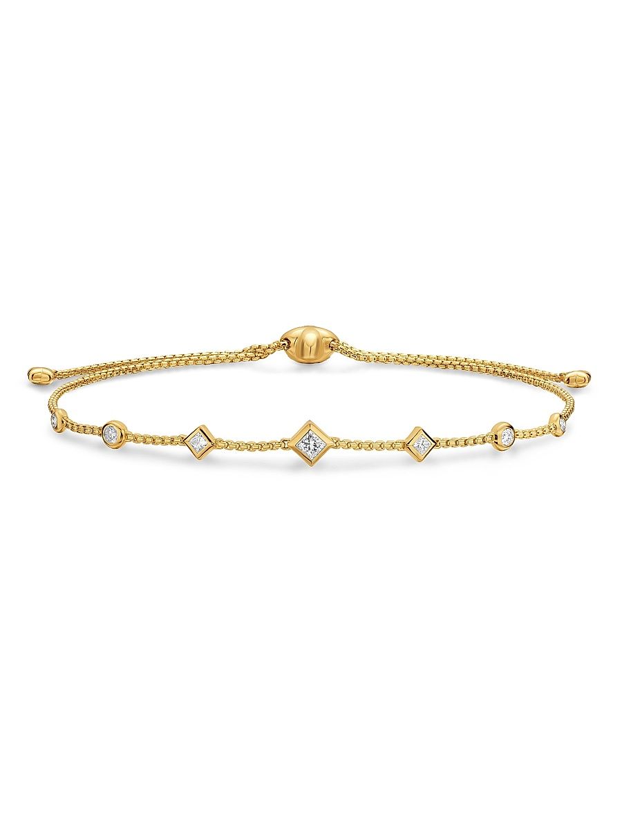 Women's Petite Modern Renaissance Station Chain Bracelet in 18K Yellow Gold with Diamonds, 7.5MM - Diamond
