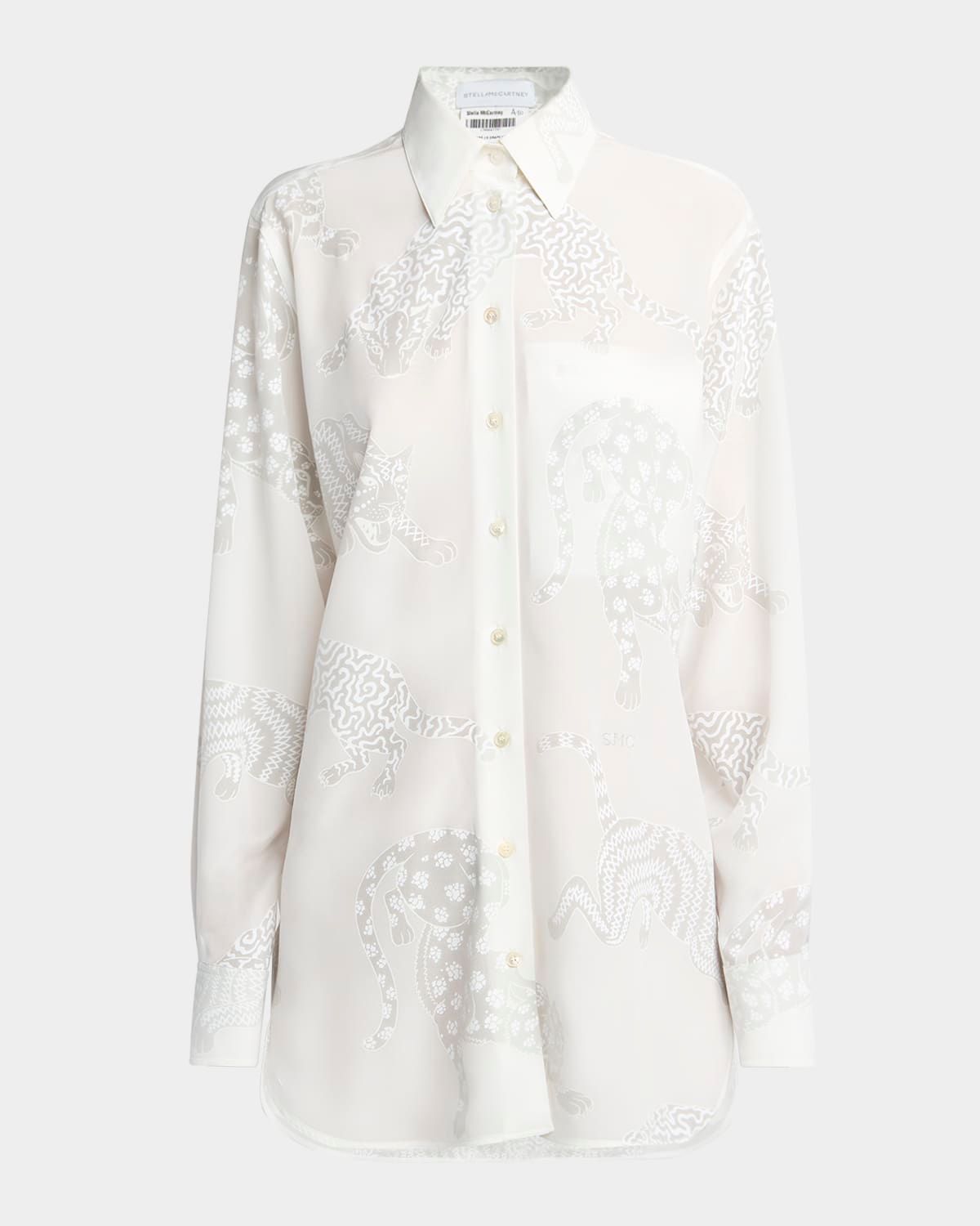 Cat Burnout Button Down Silk Blouse