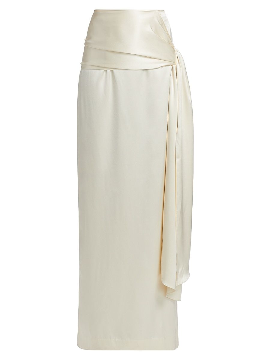 Women's Mila Draped Silk Maxi Skirt - Bone - Size 4