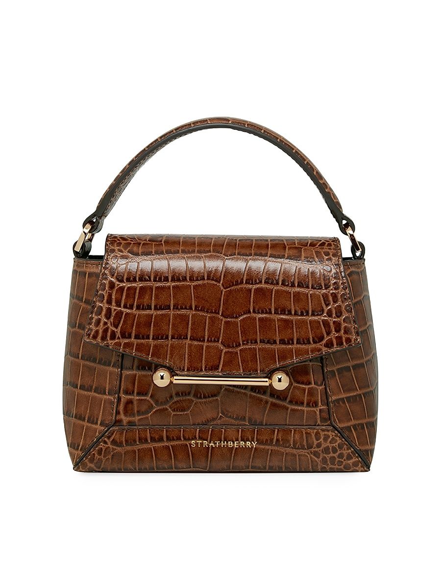 Women's Mosaic Nano Croc-Embossed Leather Top Handle Bag - Brown