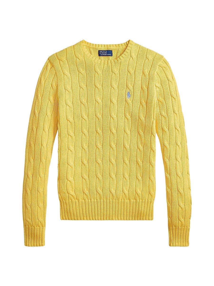 Women's Cable-Knit Cotton Sweater - Beach Yellow - Size XS