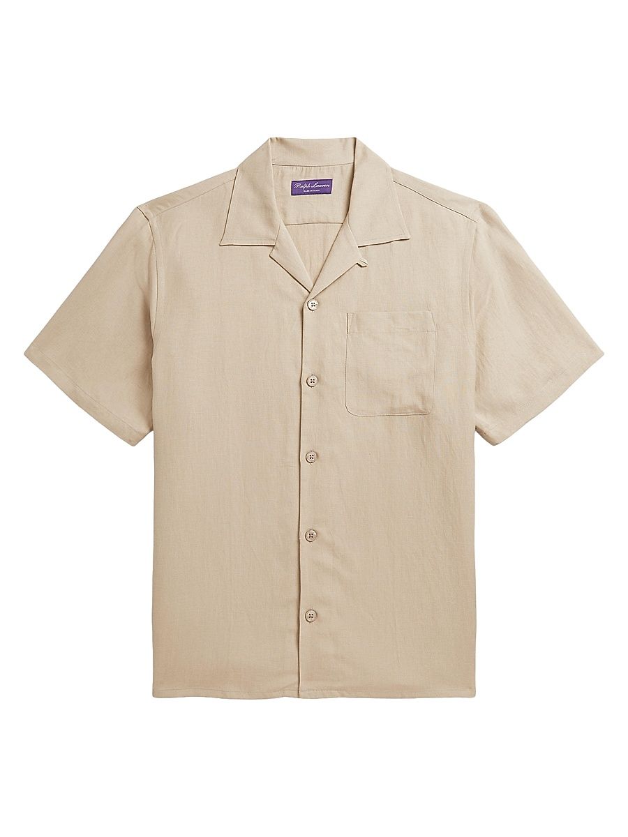 Men's Silk-Linen Camp Shirt - Champagne - Size XL