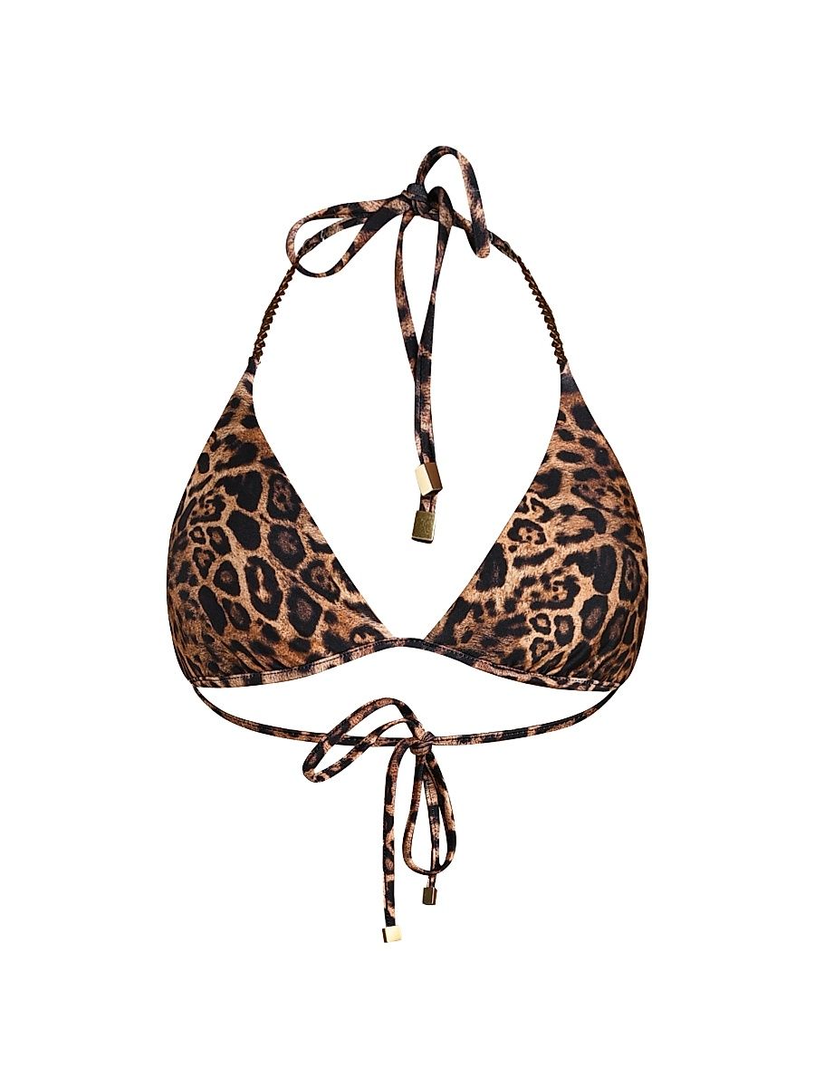 Women's Patch Leopard Annabelle Triangle Bikini Top - Natural - Size Large
