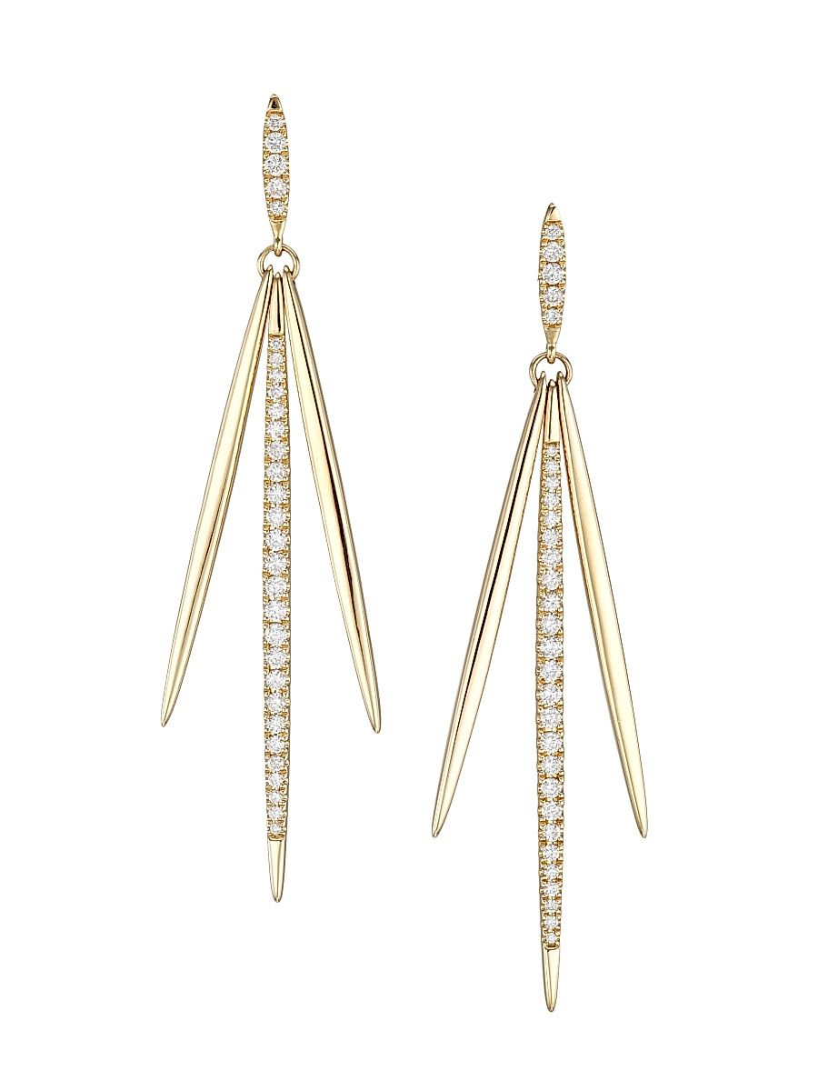 Women's 14K Yellow Gold & Diamond Needle Drop Earrings