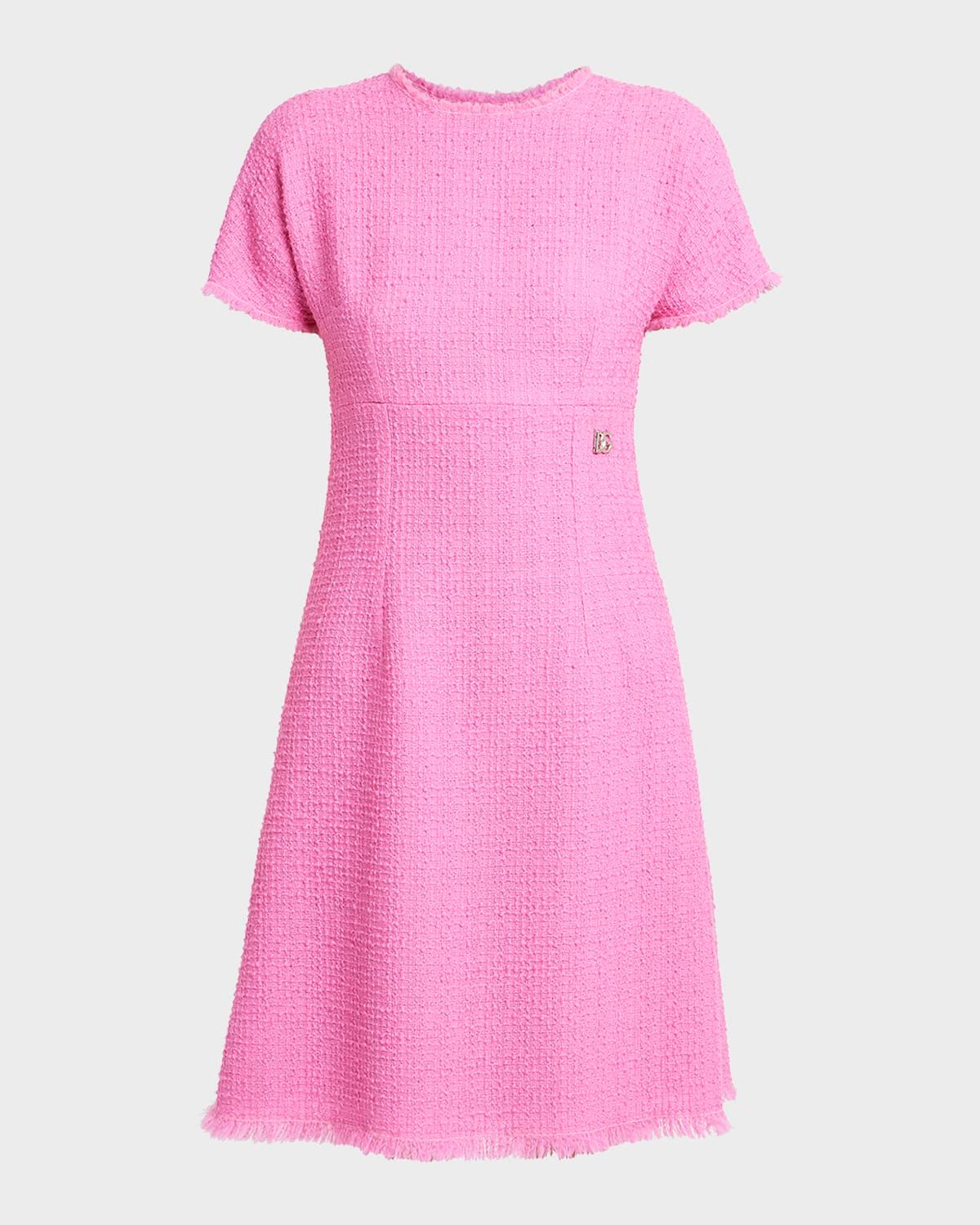 Tweed Short Dress with Logo Emblem