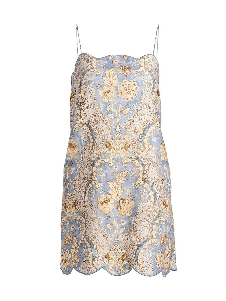 Women's Daylight Linen Scalloped Minidress - Damask Denim - Size 10