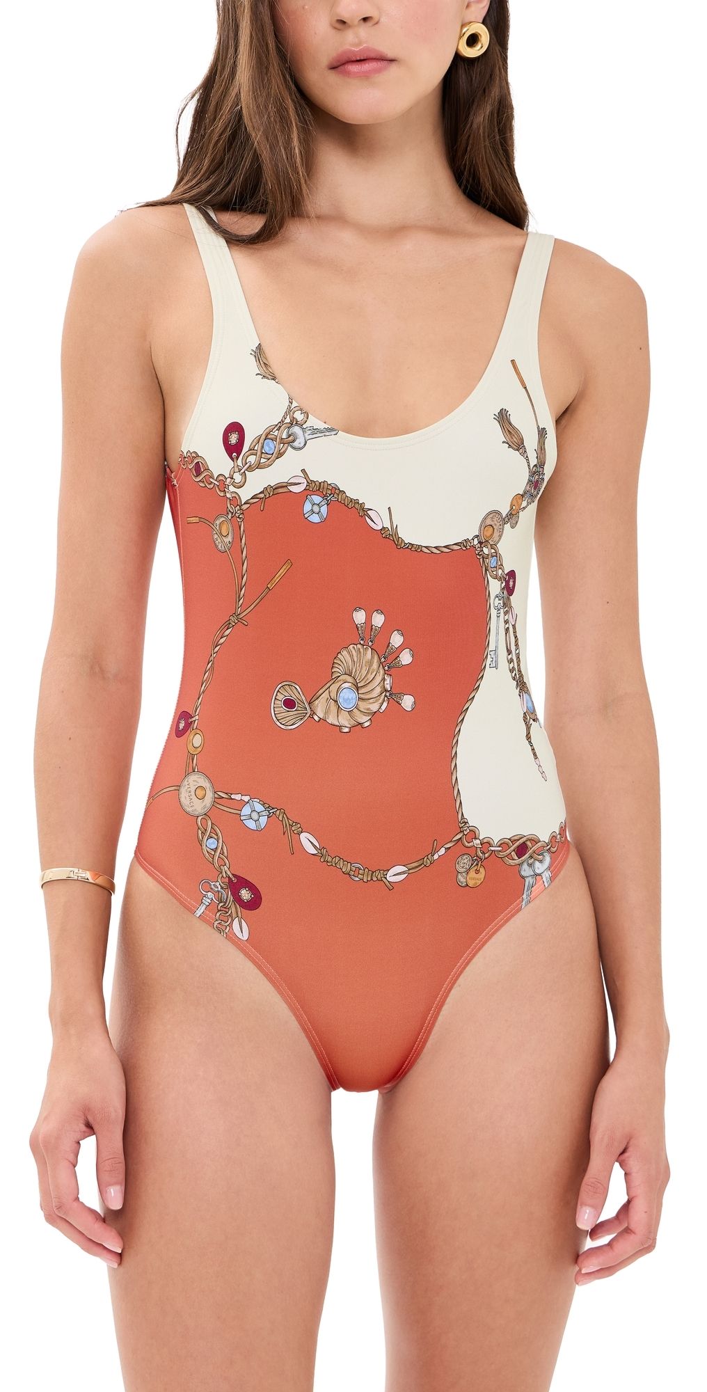 Versace Stolen Jewels Printed One-Piece Swimsuit Orange/White/Gold 1