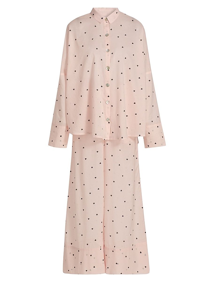 Women's Heart Print Cotton Pajamas - Rosewater - Size XL