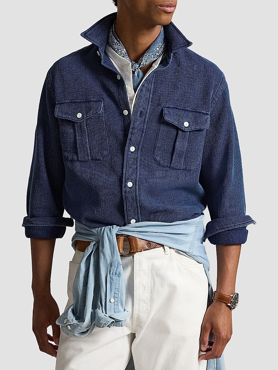 Men's Classic-Fit Indigo-Dyed Workshirt - Indigo Waffle - Size XXL