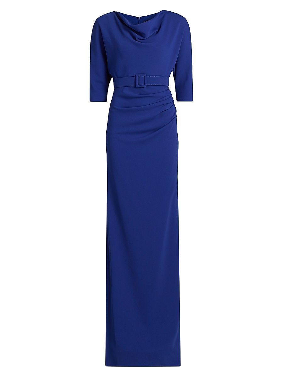 Women's Draped Belted Cowlneck Gown - Cobalt - Size 10