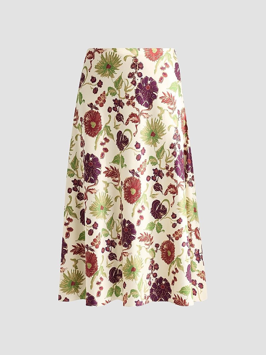 Women's Beth Floral A-Line Midi Skirt - Cream Multi - Size 14