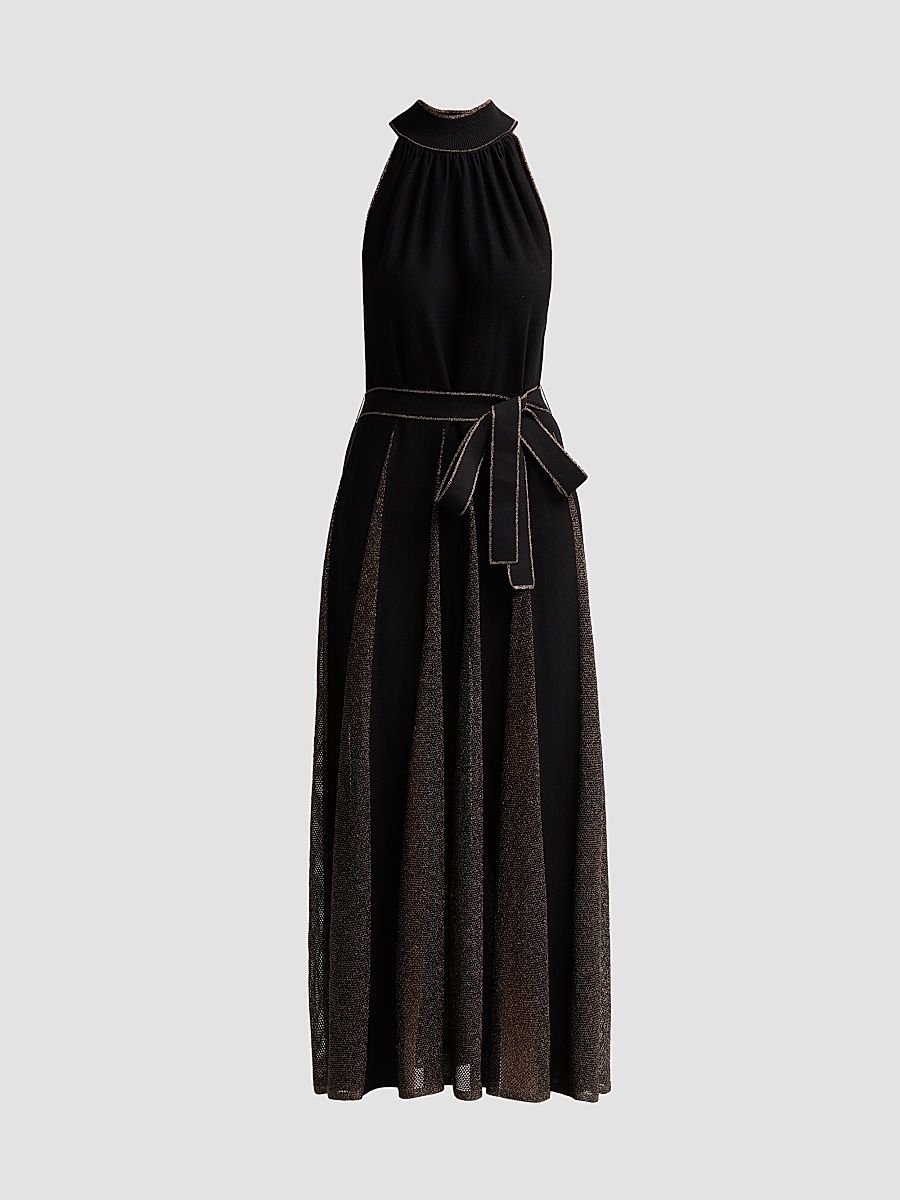 Women's Valiant Metallic Halter Dress - Black Gold - Size 10