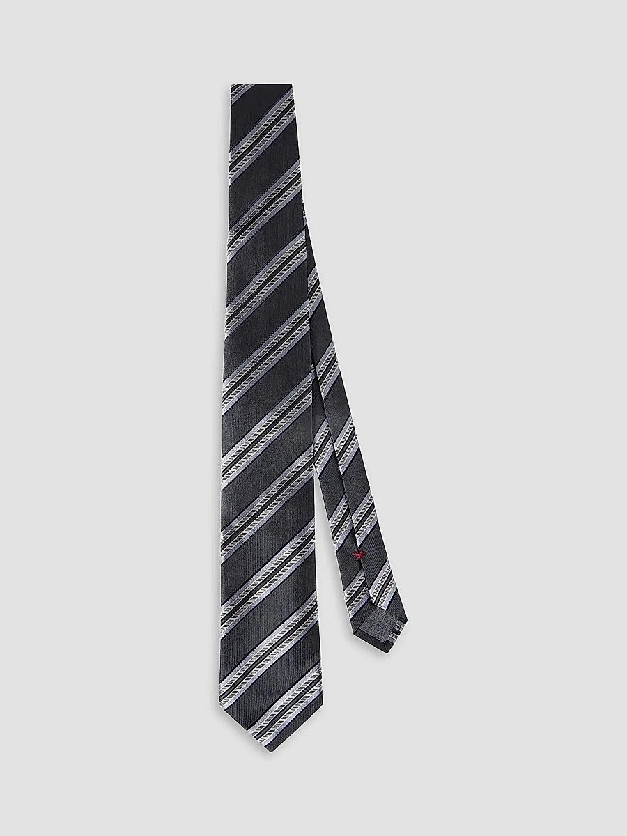 Brunello Cucinelli Men's Textured Striped Silk Tie - Anthracite