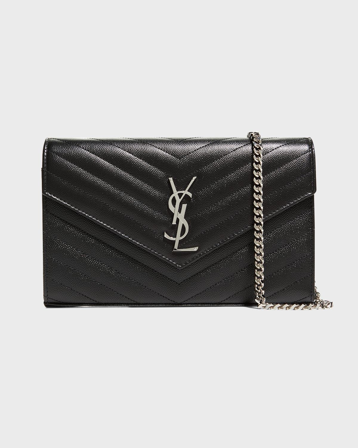 YSL Monogram Large Wallet on Chain in Grained Leather
