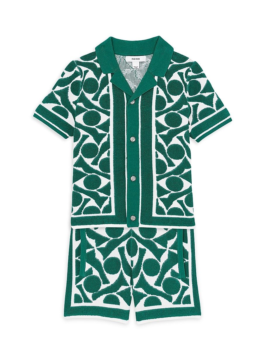 Little Boy's & Boy's Dermond Jacquard Shirt & Shorts Set - Green White - Size 12