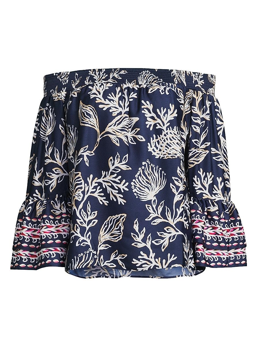 Women's Kaori Printed Off-the-Shoulder Top - Low Tide Navy - Size XL