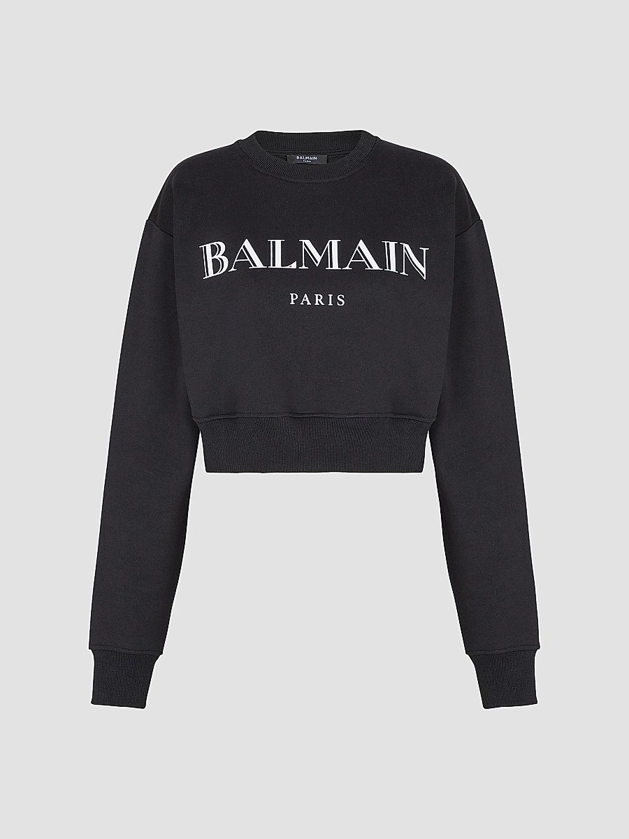 Balmain Women's Logo Cropped Sweatshirt - Black White - Size XS