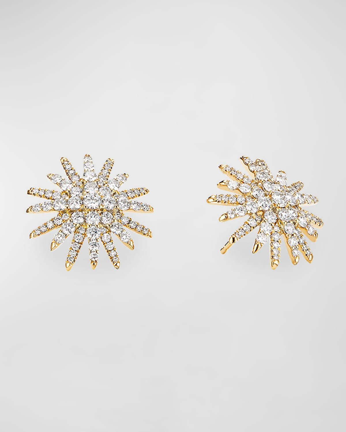 Starburst 18k Yellow Gold Diamond Pave Stud Earrings