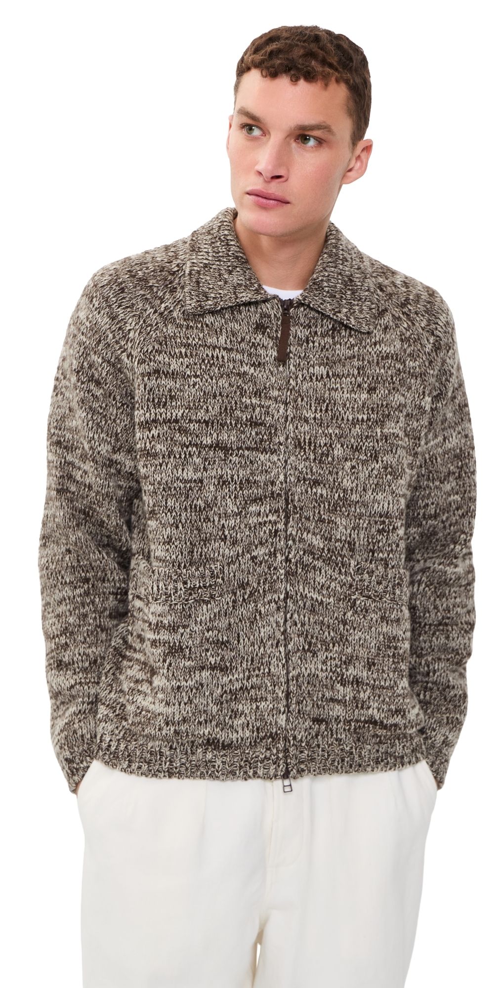 Universal Works Lambswool Zip Cardigan Ecru/Brown S