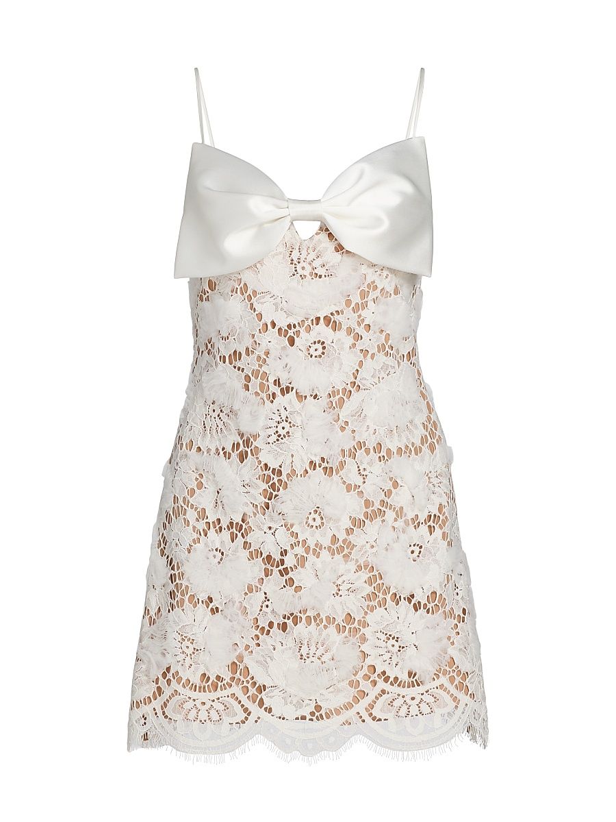 Women's Bow-Detailed Floral Lace Sleeveless Minidress - White - Size 12