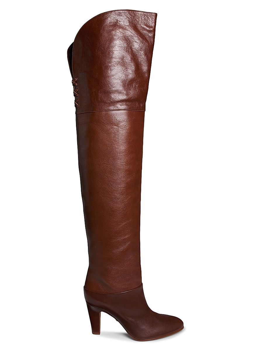 Women's Eve 85MM Leather Over-the-Knee Boots - Sooty Brown - Size 11