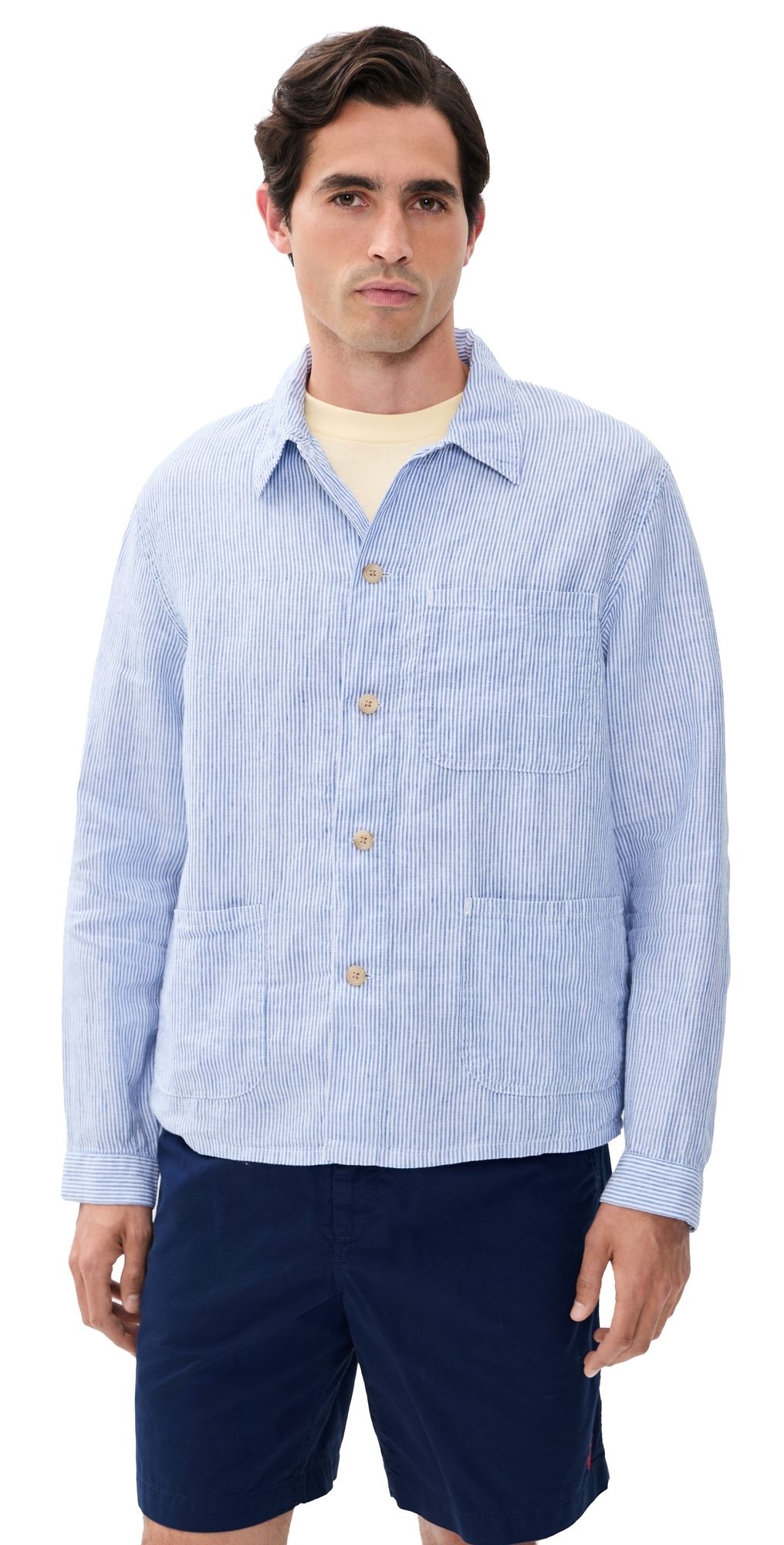 Polo Ralph Lauren Original Label Slubby Linen Striped Shirt CABANA BLUE WHITE M
