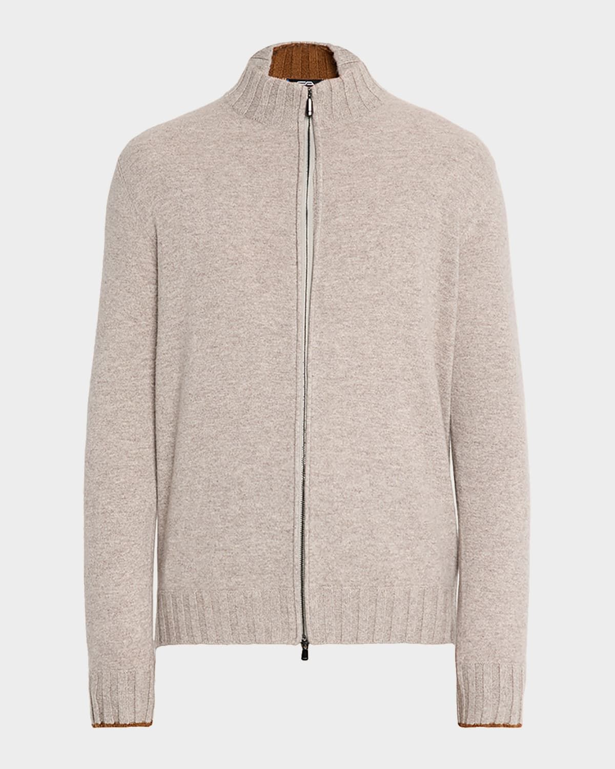 Men & apos;s Cashmere Contrast-Trim Full-Zip Sweater