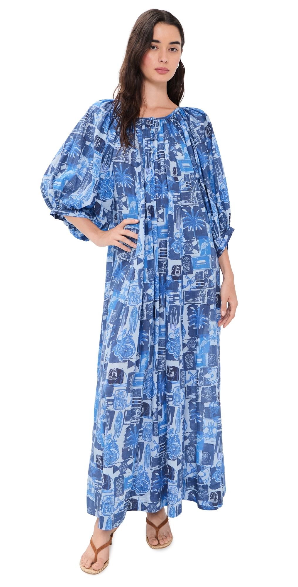 Coniglio Palm Beach Shirred Maxi Dress Seaside Florida Coast One Size