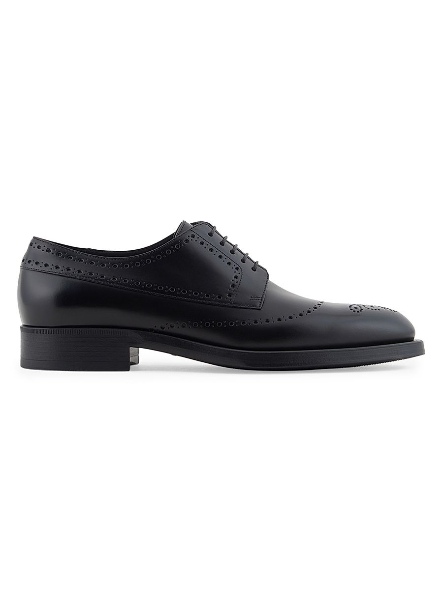 Men's Leather Brogue Derby Shoes - Black - Size 10.5