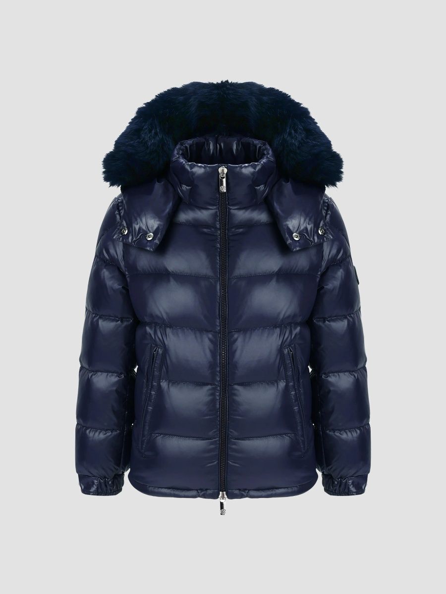 Gorski Women's Little Girl's & Girl's Quilted Down Puffer Jacket with Detachable Merinillo Shearling Lamb Hood Trim - Navy - Size 2