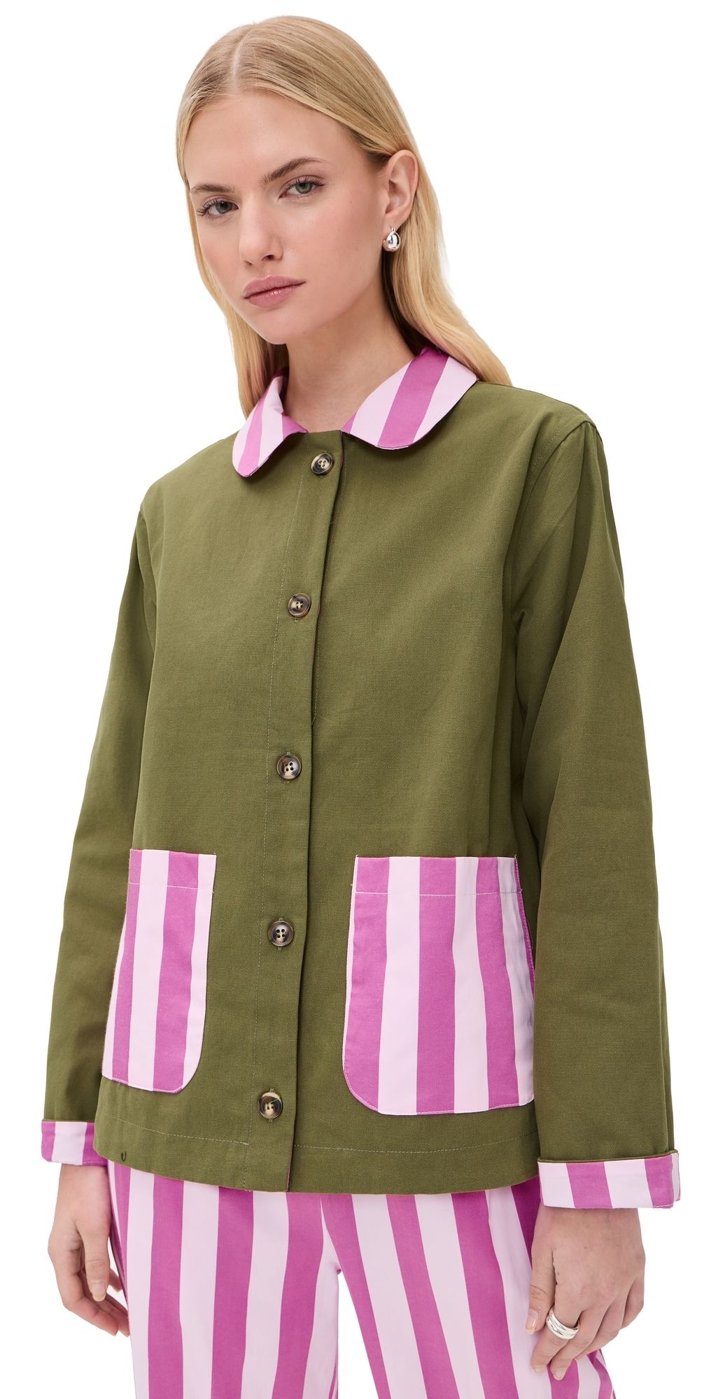 Lisa Says Gah Dalston Jacket Green/Rose Stripe L