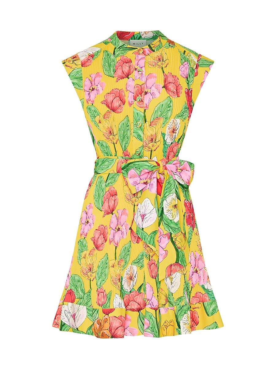 Women's Joan Tulip Rosette Tie-Waist Minidress - Yellow Multi - Size 12