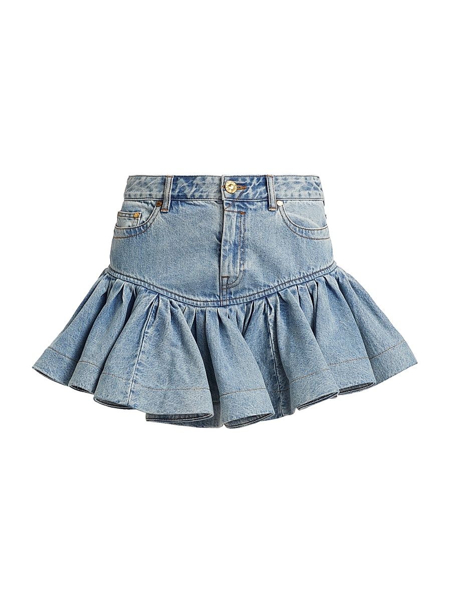 Women's Denim Frill Miniskirt - Sea Foam - Size 4