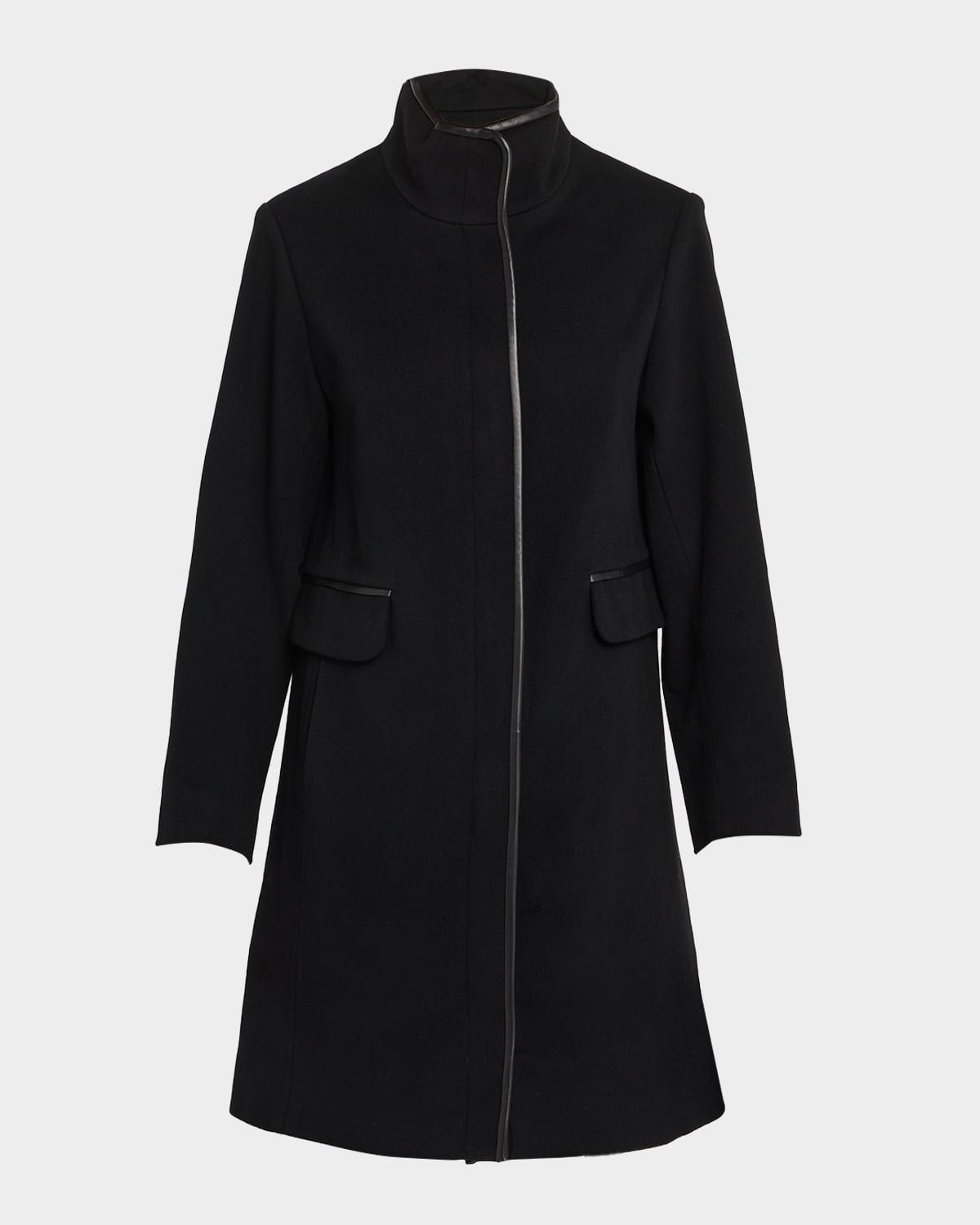 Margaux Mid-Length Wool Coat with Leather Trim