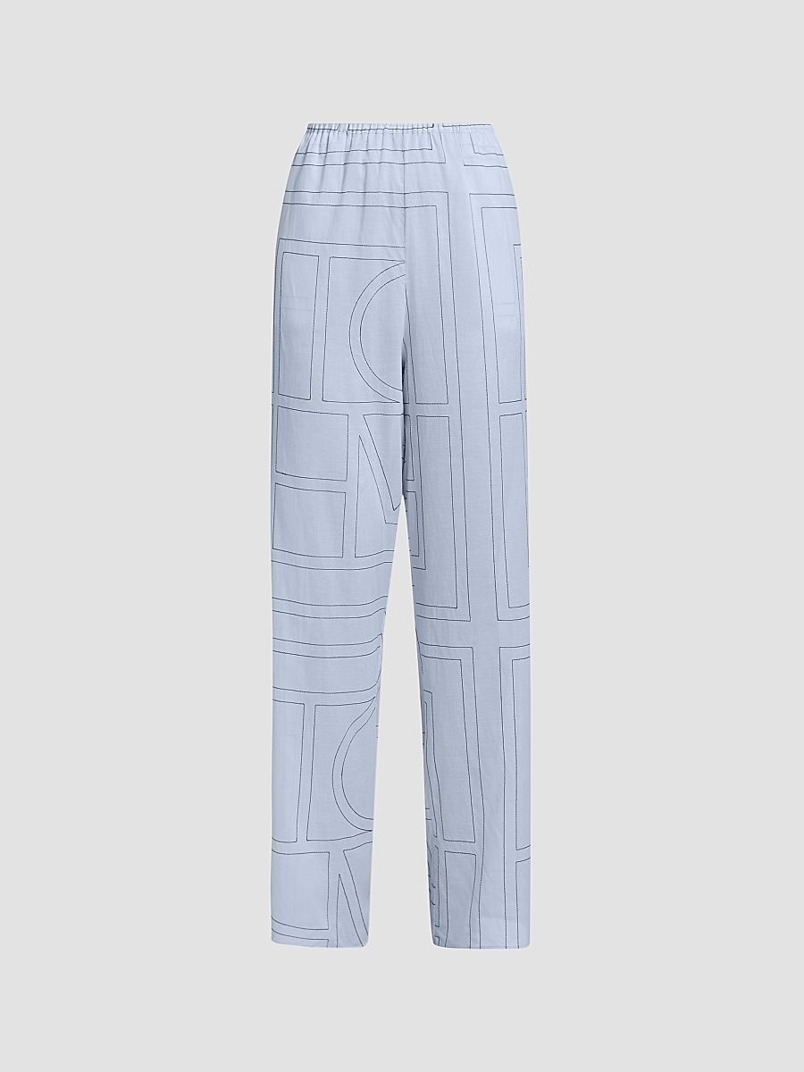 Women's Monogram Cotton-Blend Pajama Pants - Sky - Size 00